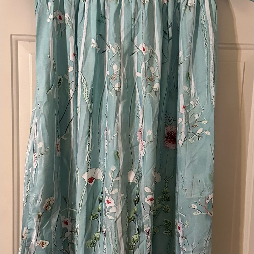 Unbranded new beautiful maxi dress light greenish blue with flowers&pockets - Picture 3 of 3